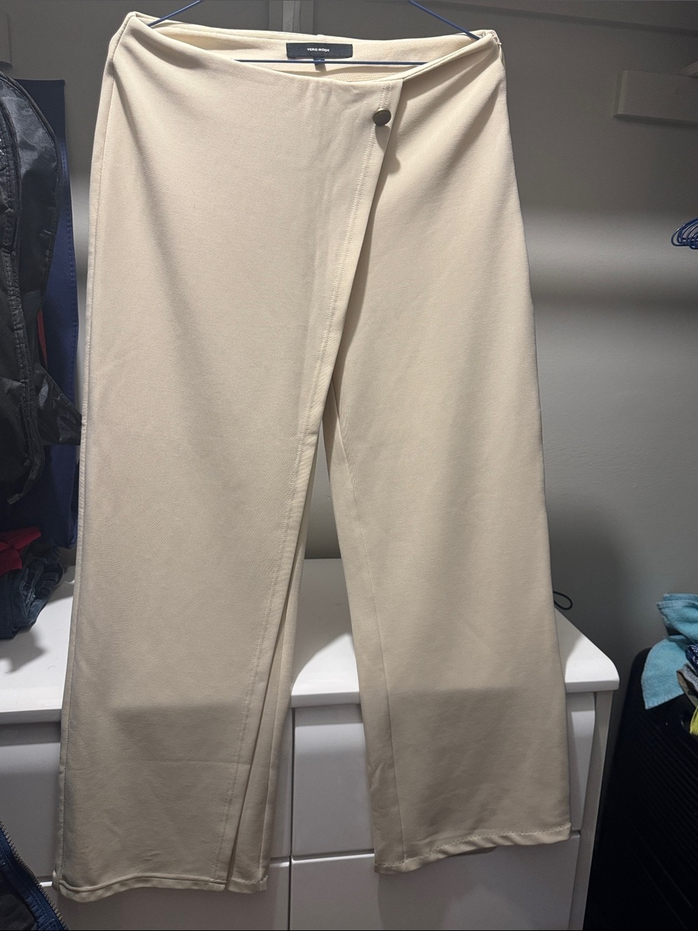 Vero Moda Beige Wide-Leg Wrap Trousers, Length - 37.5 in, Inseam - 26 in